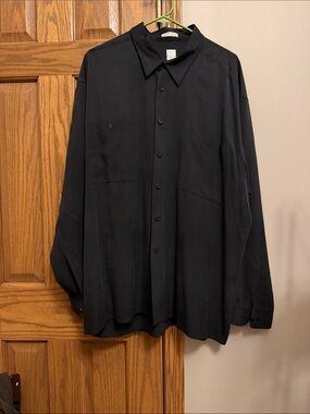 Burma Bibas Men's Black Button-Up 100% Silk shirt. XXL